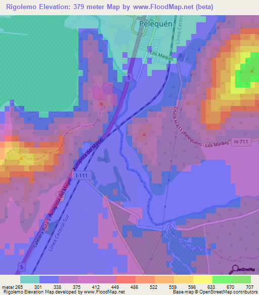 Rigolemo,Chile Elevation Map