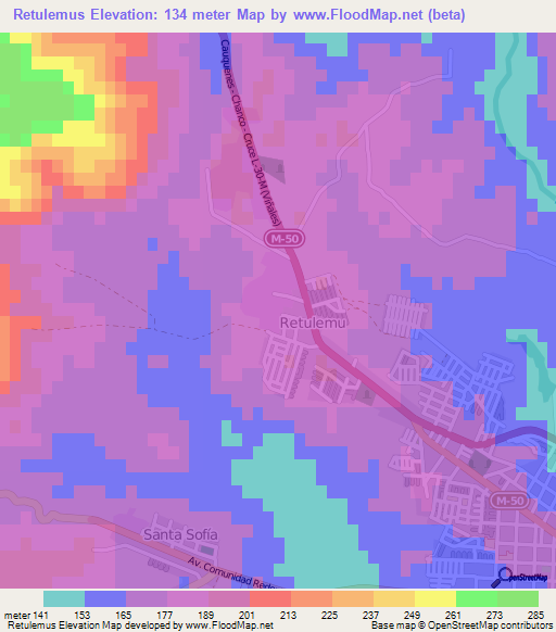 Retulemus,Chile Elevation Map