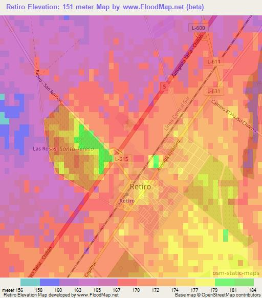 Retiro,Chile Elevation Map