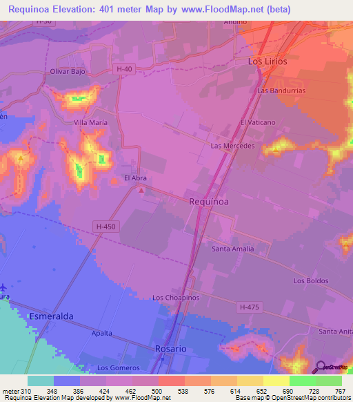Requinoa,Chile Elevation Map