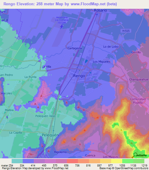 Rengo,Chile Elevation Map