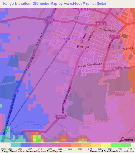 Rengo,Chile Elevation Map
