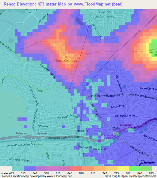 Renca,Chile Elevation Map