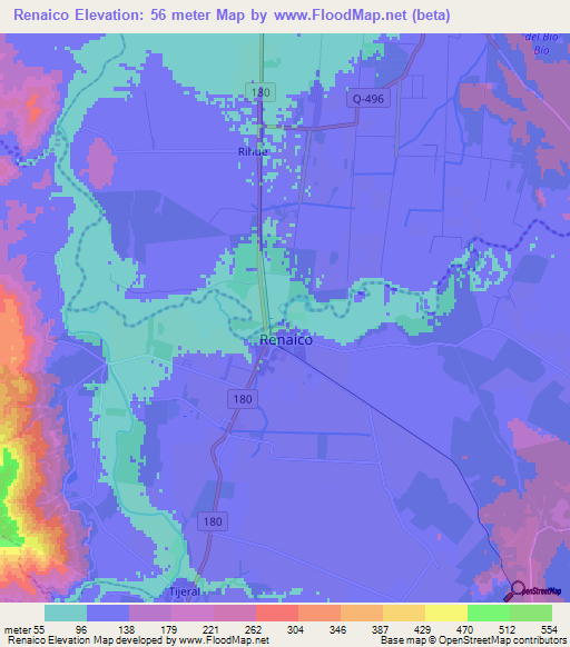 Renaico,Chile Elevation Map