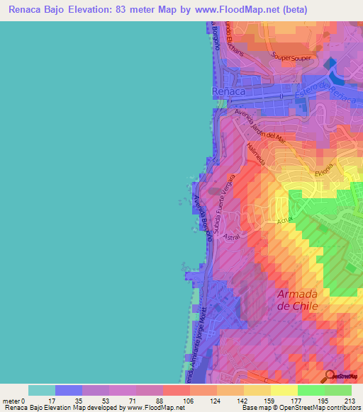 Renaca Bajo,Chile Elevation Map