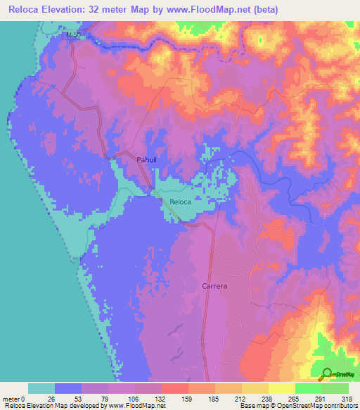 Reloca,Chile Elevation Map