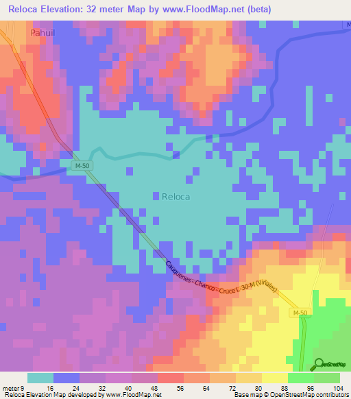 Reloca,Chile Elevation Map