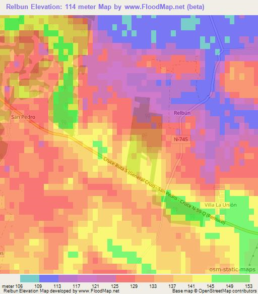 Relbun,Chile Elevation Map
