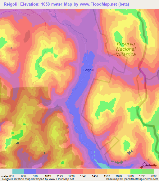Reigolil,Chile Elevation Map