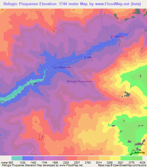 Refugio Piuquenes,Chile Elevation Map
