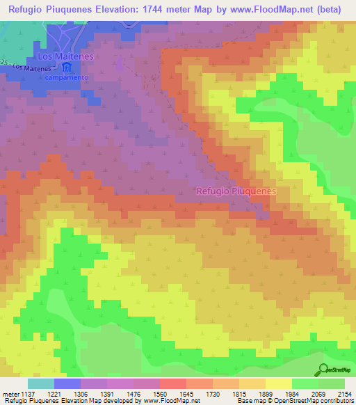 Refugio Piuquenes,Chile Elevation Map