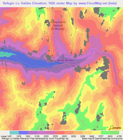 Refugio Lo Valdes,Chile Elevation Map