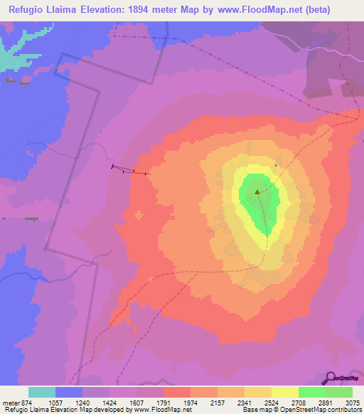 Refugio Llaima,Chile Elevation Map