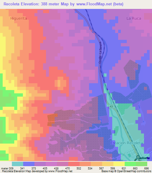 Recoleta,Chile Elevation Map