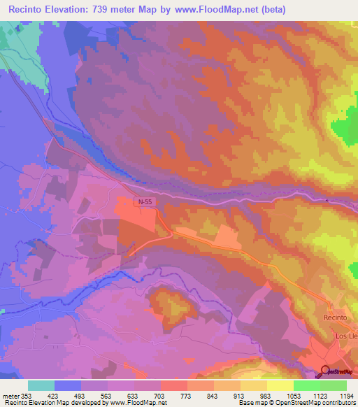 Recinto,Chile Elevation Map