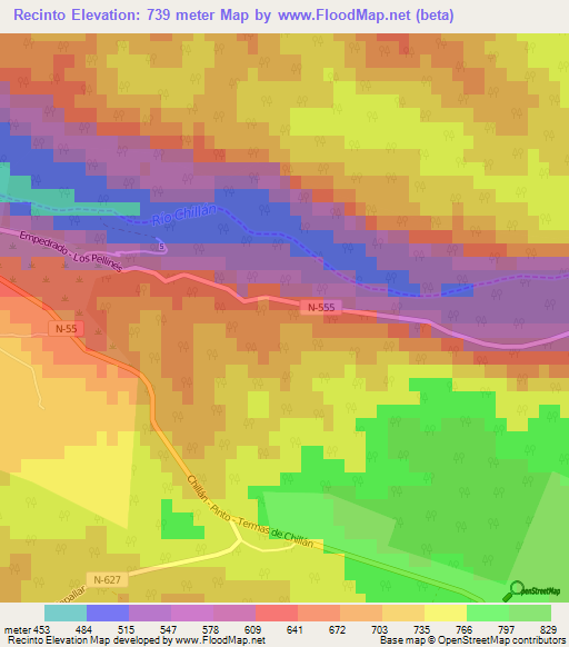 Recinto,Chile Elevation Map
