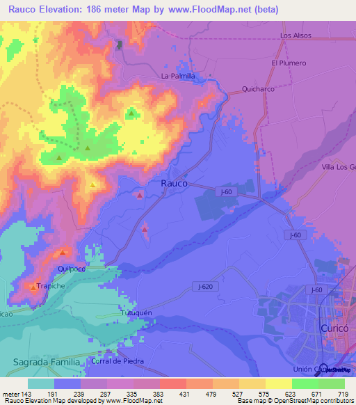 Rauco,Chile Elevation Map