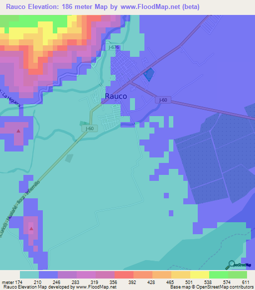 Rauco,Chile Elevation Map