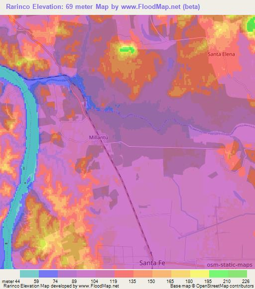 Rarinco,Chile Elevation Map