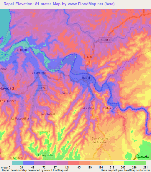 Rapel,Chile Elevation Map