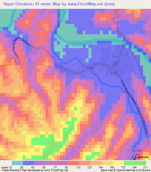 Rapel,Chile Elevation Map