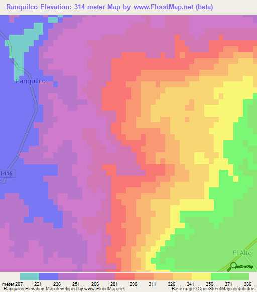 Ranquilco,Chile Elevation Map