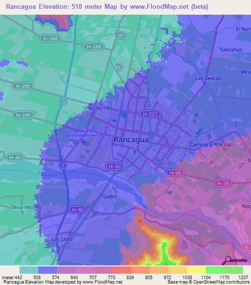 Rancagua,Chile Elevation Map