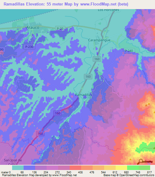 Ramadillas,Chile Elevation Map