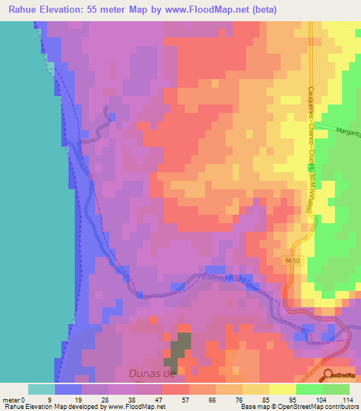 Rahue,Chile Elevation Map