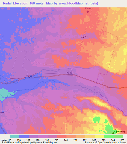 Radal,Chile Elevation Map
