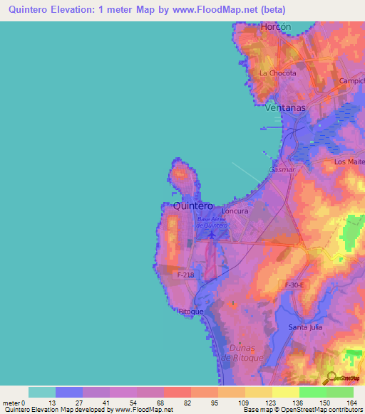 Quintero,Chile Elevation Map