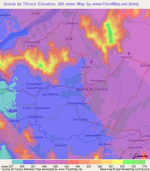 Quinta de Tilcoco,Chile Elevation Map
