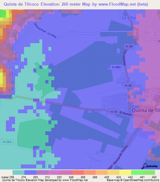 Quinta de Tilcoco,Chile Elevation Map