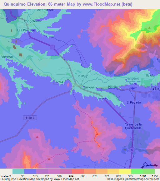 Quinquimo,Chile Elevation Map