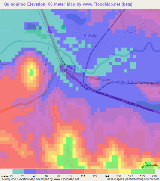 Quinquimo,Chile Elevation Map