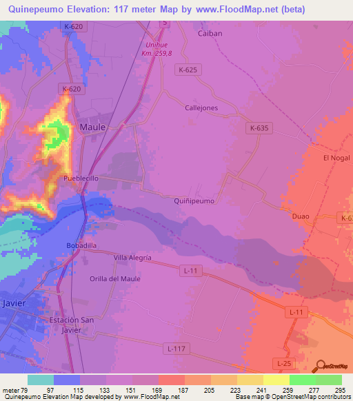 Quinepeumo,Chile Elevation Map