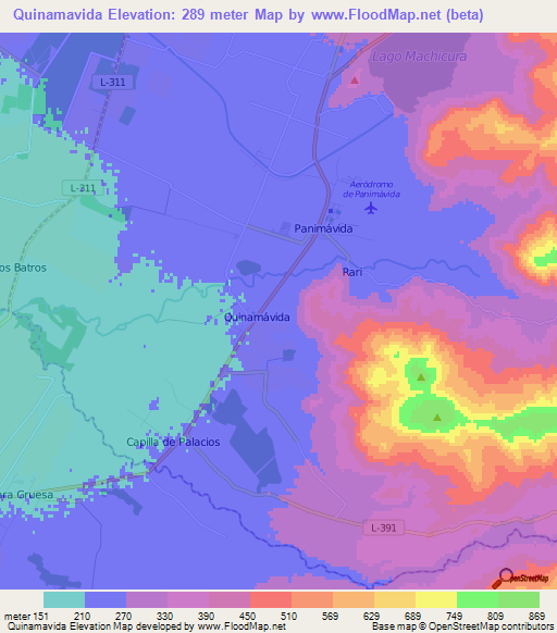 Quinamavida,Chile Elevation Map