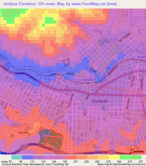 Quilpue,Chile Elevation Map
