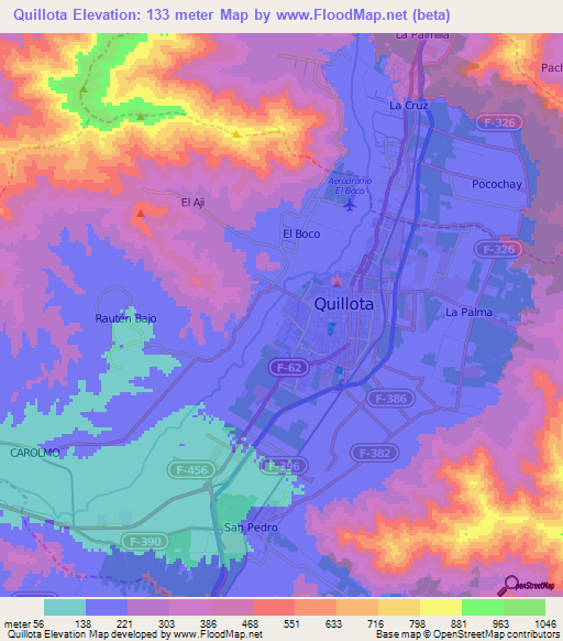 Quillota,Chile Elevation Map