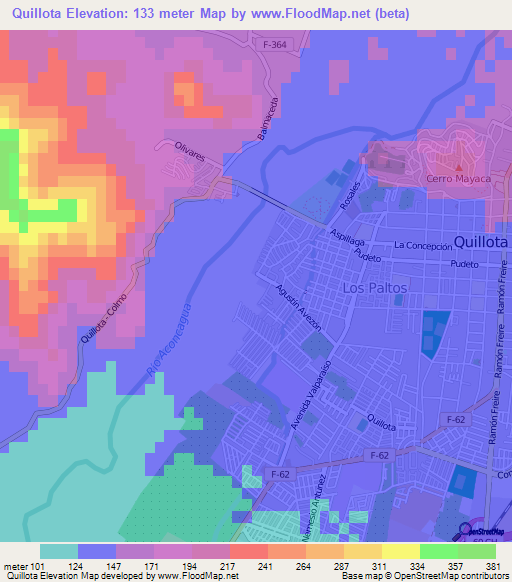 Quillota,Chile Elevation Map