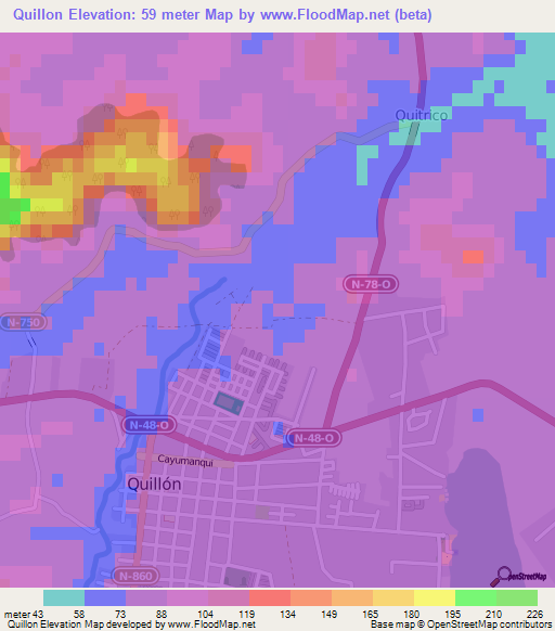 Quillon,Chile Elevation Map
