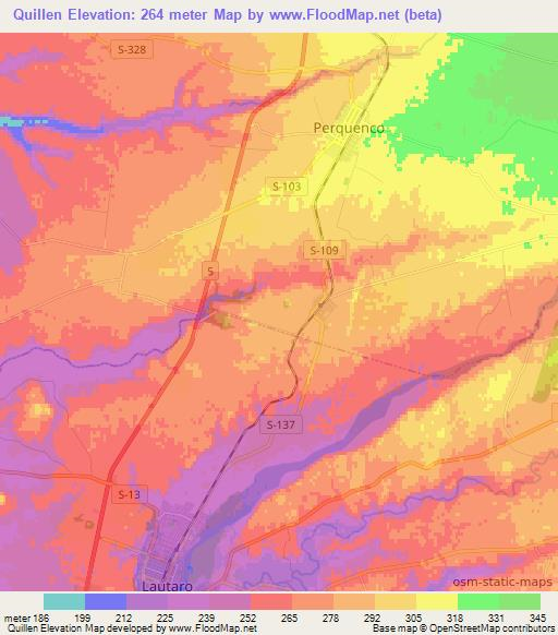 Quillen,Chile Elevation Map