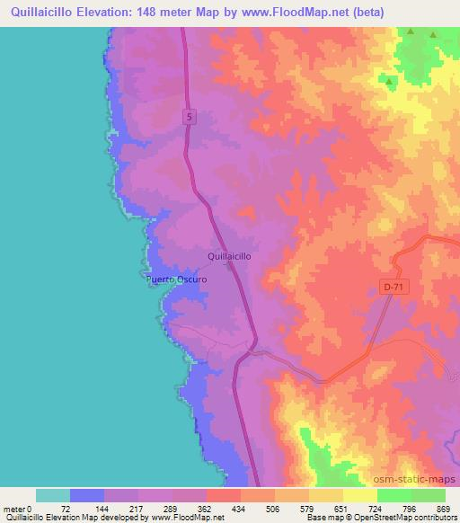 Quillaicillo,Chile Elevation Map