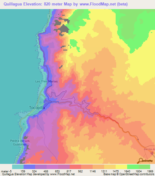Quillagua,Chile Elevation Map