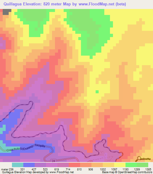 Quillagua,Chile Elevation Map
