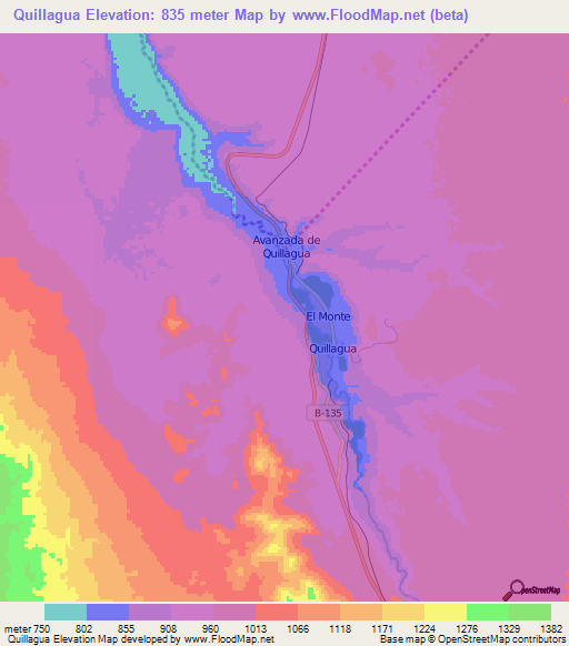 Quillagua,Chile Elevation Map