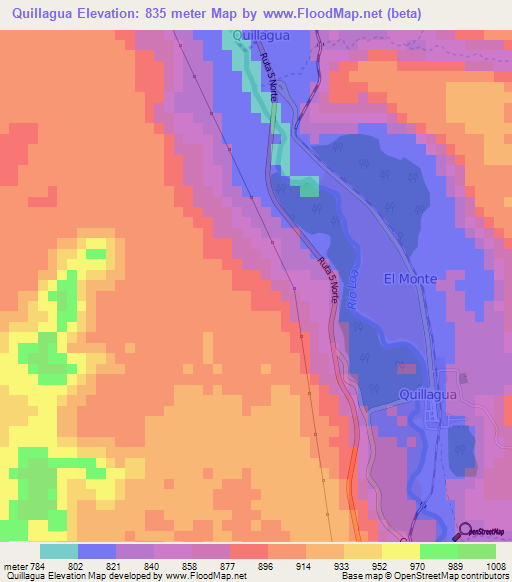 Quillagua,Chile Elevation Map