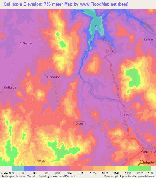 Quilitapia,Chile Elevation Map