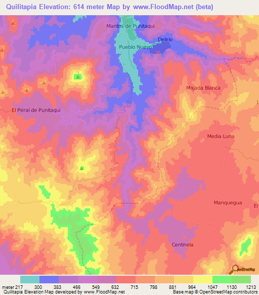 Quilitapia,Chile Elevation Map