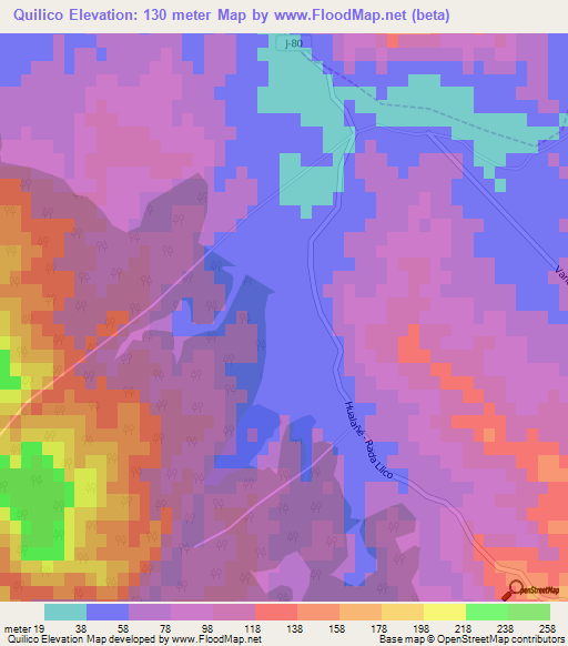 Quilico,Chile Elevation Map